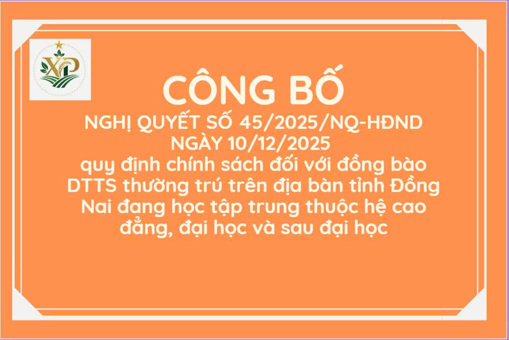 CÔNG BỐ NGHỊ QUYẾT SỐ 45/2025/NQ-HĐND NGÀY 10/12/2025